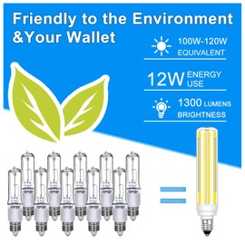 Megereet Updated Dimmable JDE11 120V 100W 120W Halogen Mini Candelabra Bulb Equivalent,T4 COB E11 Led Bulbs Dimmable,Daylight White 6000K,12W 1300LM JDE11 Ceiling Fan Light Bulbs,2 Packs