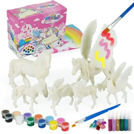 whatstem DIY Painting Unicorn Kit Arts and Crafts Set for Kids or Girls Decorate and Drawing 3D Toys for Children Gift(6 Unicorns)