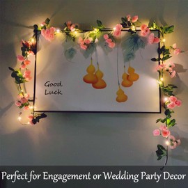 Fielegen 6FT Artificial Flower String Lights Battery Operated Fake Rose Vine Floral Garland with 20 LED Fairy Lights,Silk Hanging Pink Rose Flower Vines for Wedding Party Garden Home Table Wall Decor