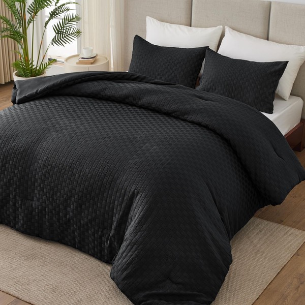 Whale Flotilla 3-Piece Jacquard Checkerd Ultra Soft Queen Comforter Set,