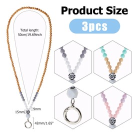 Hobbspring 3Pcs Lanyard for ID Badges Keys Wooden Beaded Cute Lanyard Necklace School Work Jewelry Female Nurse Accessories for ID Badge Card Holder Teacher Cruise Keys Keychain Cell Phone