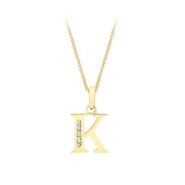 Carissima Gold Women's 9 ct Yellow Gold Cubic Zirconia 10 x 12 mm Initial K Pendant on 9 ct Yellow Gold 0.7 mm Diamond Cut Curb Chain Necklace of Length 46 cm/18 Inch
