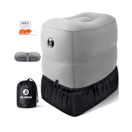 BLABOK Inflatable Footrest Pillow, Height Adjustable Aeroplane Travel Pillow, Portable Foot Cushion for Children and Adults, Suitable for Travel, Car, Train, Home and Office (Grey)