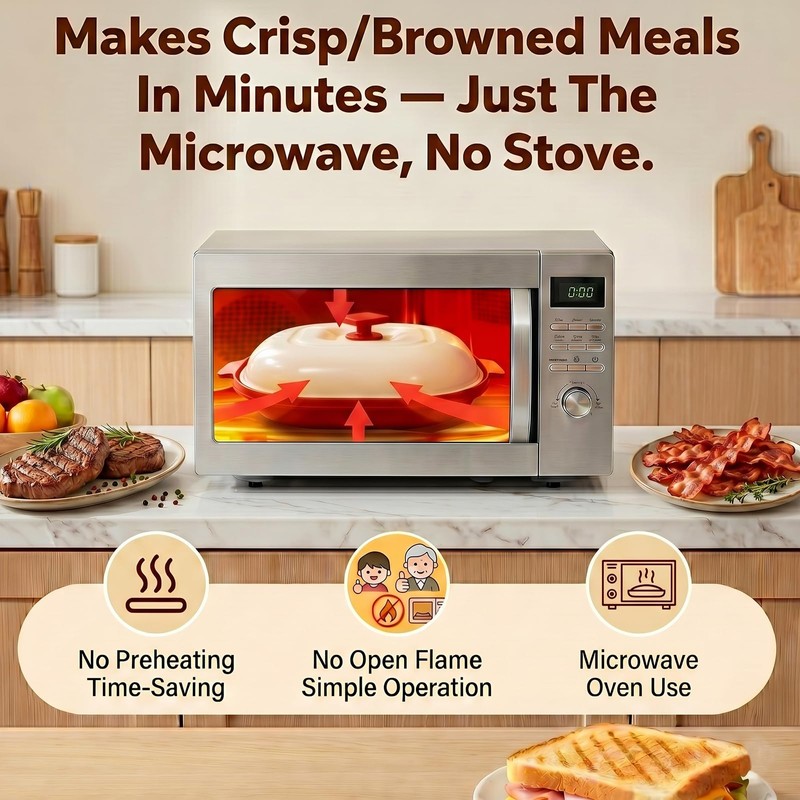 AHJ Microwave Grill Pan with Lid, Microwave Cooker Multi-Use for