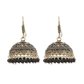 IFA India Fashion Arts Traditional Beaded Gypsy Style Indian Jhumka Earrings with Turquoise Stones Jhumki for Women & Girls Bohemian Jewelry Gift for Party, Festivals & Wedding (Gold-Black1)