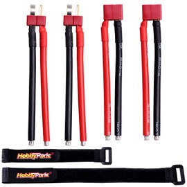 Hobbypark Deans Style T Plug Connector Female & Male with 12AWG 12 Gauge Silicone w/Battery Straps for RC Lipo Battery Cable Drone Car (2 Pairs)