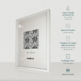 Modery® Picture Frame 20 x 30 cm White for Photos and Posters, Wooden Frame for Leaves 20 x 30 cm (20 x 30 cm, White)
