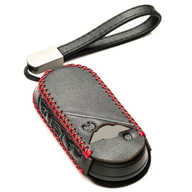 Vitodeco Genuine Leather Smart Key Fob Cover Compatible with Mini Countryman S ALL4, Countryman SE ALL4, Cooper 2 Door, Cooper S 4 Door, Convertible (4 Buttons, Black/Red)