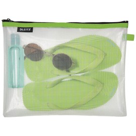 Leitz WOW 40260054 Travel Zip Bag, Transparent, Ideal for Organising Travel and Hand Luggage, Cosmetic Bag, Large, 30 x 23 cm, Green