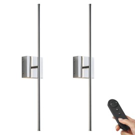 KARTOOSH Battery Operated Wall Sconces with Remote Control, Dimmable Wall Sconces Set of Two, 350°Rotate, 3000K LED Chrome Wireless Wall Light for Living Room, Hallway, Bedroom, 28.3 Inch (2 Pack)