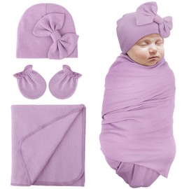 DRESHOW Baby Swaddling Blanket Newborn Swaddle Swaddle with Baby Mittens Bow Hat, 1 set Y09: Blankets Hats & Mittens, One size fits all