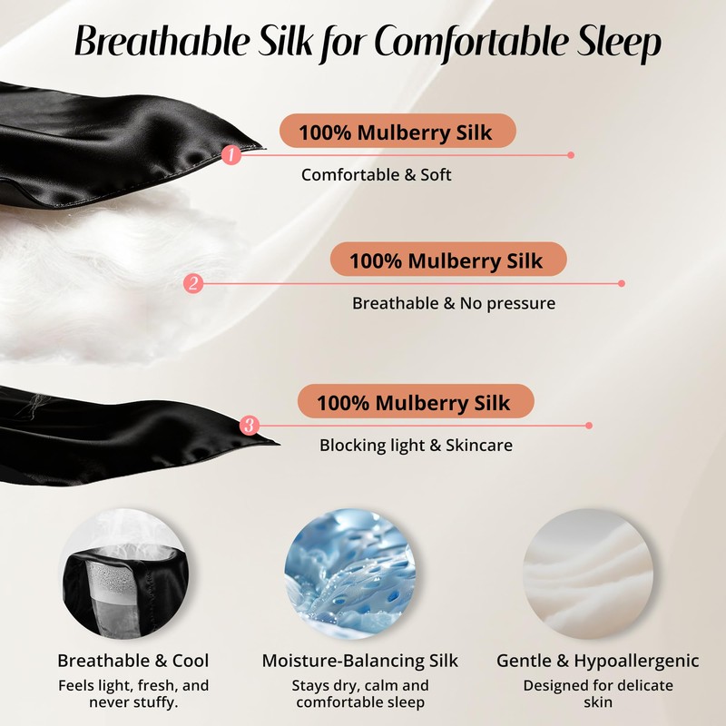 Silk Sleep Mask for Women, 100% Mulberry Silk Eye Mask