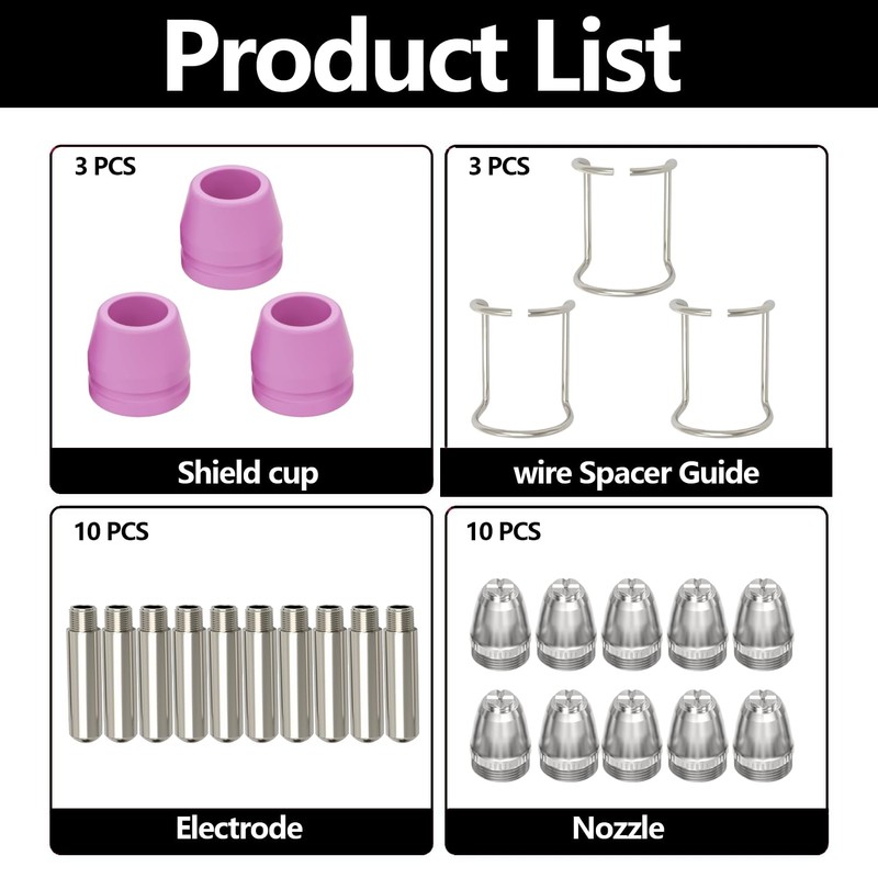 AG60P Plasma Cutter Torch Consumables, 26Pcs Cutting Torch Tip Nozzles
