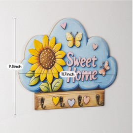 Wall Mounted Key Holder with Hooks - Key Organizer for Wall, Dog Leash Holder, Mail and Key Rack for Entryway, Farmhouse Home Decor, Key Hanger for Keys, Leashes, Coats