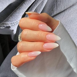 Uñas Postizas De Color Rosa Degradado Uñas Almendradas Medianas Uñas Acrílicas Neutras A Presión Uñas Postizas Para Mujer, Uñas Adhesivas Uñas Postiza
