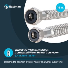 Eastman 18 Inch WaterFlex Water Heater Connector, 3/4 Inch FIP x 1 Inch FIP, Stainless Steel Corrugated Water Heater Supply Line, 437518