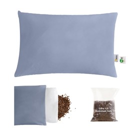 Organic Buckwheat Pillow for Sleeping with Dual-Layer Pillowcase and Extra Tartary Buckwheat Hulls, Adjust Height and Firmness, Neck Support Pillow for Back and Side Sleepers 16"x22", Baby Blue
