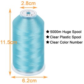 New brothread - Single Huge Spool 5000M Each Polyester Embroidery Machine Thread 40WT for Commercial and Domestic Machines - Light Blue