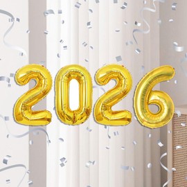 16 Inch 2026 Balloons Number 2026 Foil Balloons for New Years Eve Party Supplies Anniversary Party Graduation Decorations Home Office Decoration, Gold