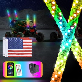 Autmens 2PCS-1FT Whip Lights with Remote Control,Spiral RGB Led Whip Light Chasing Patterns Stop Turn Reverse Lighting Modes Safety Lighted Antenna for UTV/ATV/SXS RZR,Dune Buggy,Truck