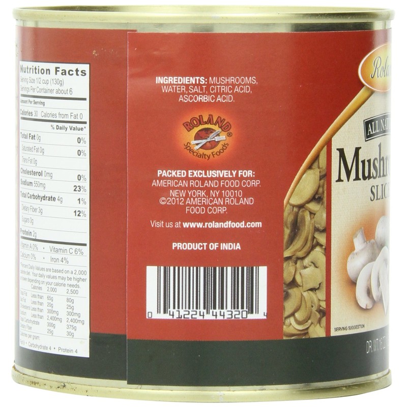 Roland Foods Canned Sliced Button Mushrooms, 16 Ounce Can, Pack