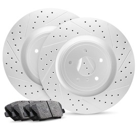 Rear Set R1 Carbon Geomet Drill/Slot Brake Rotors + Ceramic Brake Pads