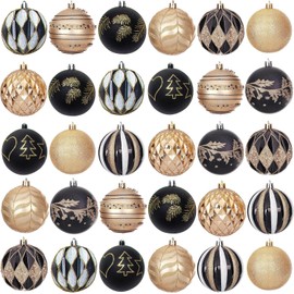 Christmas Baubles Christmas Tree Decoration Set, 30 Pieces Plastic Christmas Tree Baubles Box with Hanger, Christmas Tree Baubles Decorations for Christmas (Gold)