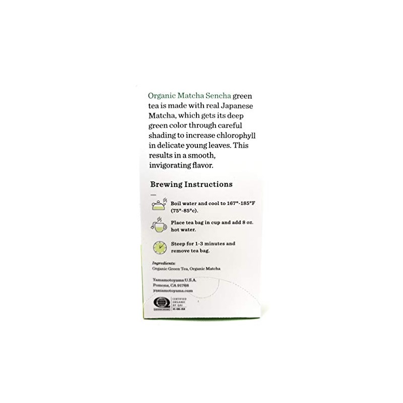Yamamotoyama Té verde Matcha Sencha orgánico premium (paquete de 2,