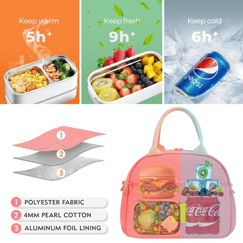 Lunch Bag for Women, Large Insulated Lunch Bag with Chenille