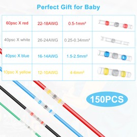 Solder Connector, Shrink Connector Set, Cable Crimp Connector Set, Heat Shrink Butt Connector, Cable Connector, Waterproof Insulated Heat Shrink Tube for Marine Boat Car (4 Sizes, 150 Pieces)