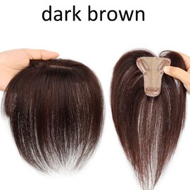 Human Hair Toppers For Women Thin Clip In Crown Toppers With 3D Air Bangs Hairpieces for Mild Hair Loss Volume Cover Grey Hair(brown (8 inch)
