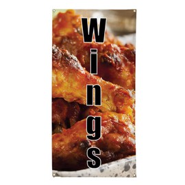 Vertical Vinyl Banner Multiple Sizes Wings Restaurant and Food Outdoor Weatherproof Industrial Yard Signs 10 Grommets 144x60Inches