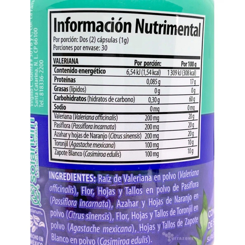Valeriana Pasiflora Azahar Toronjil 60 Cáps Vegetales Solanu