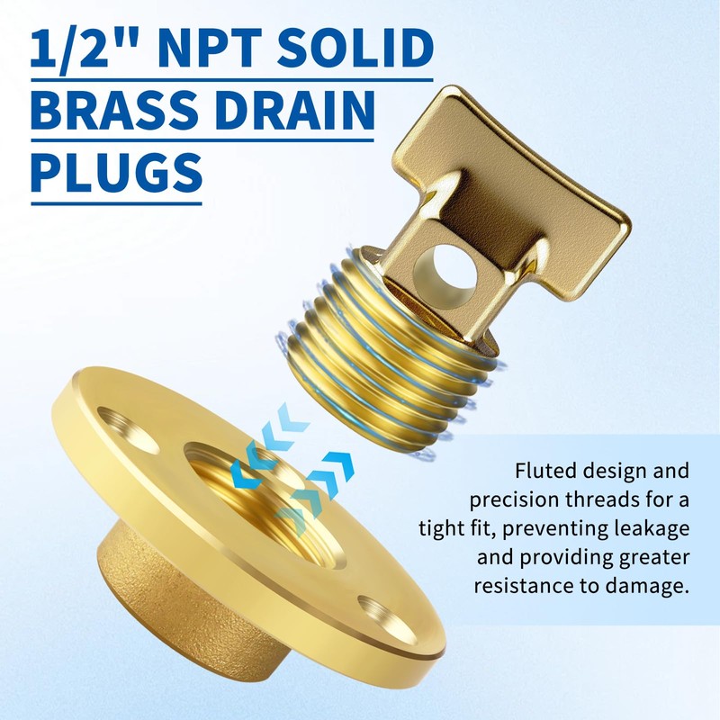 Boltigen Solid Brass Garboard Drain Plug Kit, 1/2" NPT Threaded