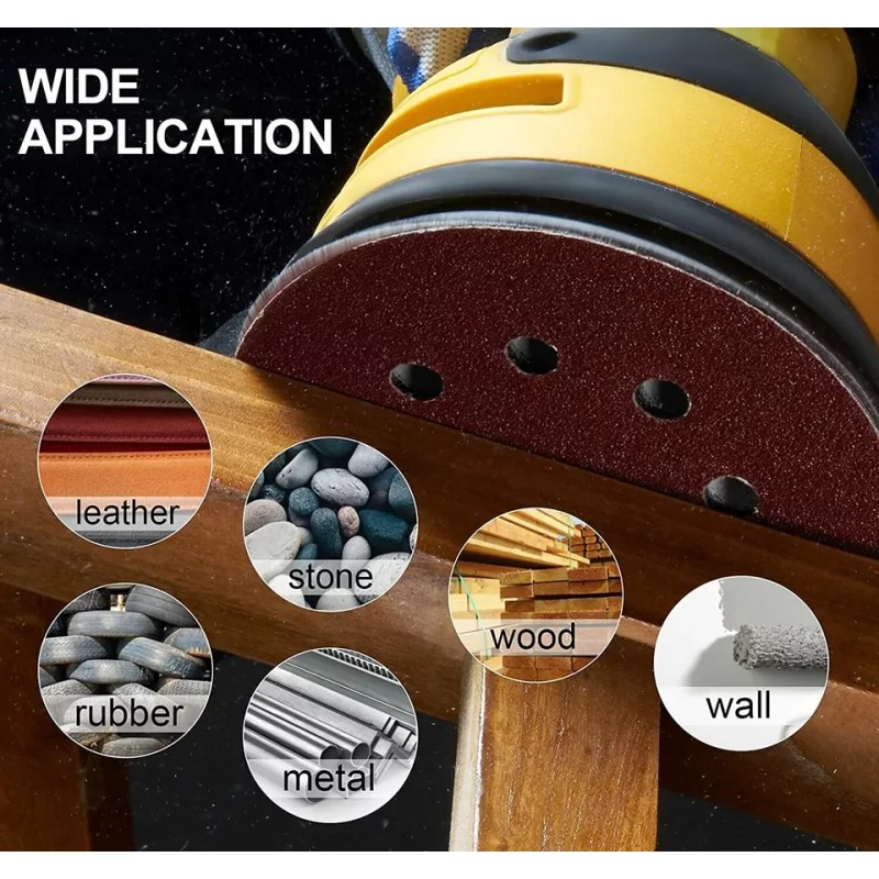 100Pcs 5'' 8-Hole Hook Loop Orbital Sander Paper 40-240 Grit