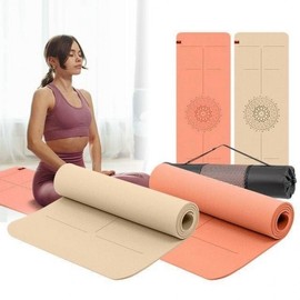 TPE Centerline 8mm Exercise Yoga Mat with Carry Bag and Strap for Home Training Pilates Brown Burgundy