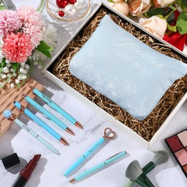 Nezyo Inspirational Gift Set for Women Including 6 Motivational Ballpoint Pens and 1 Cosmetic Bag Gift for Christmas Mother's Day for Colleague Nurse Teacher, blue, Style 2