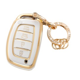 WSAuto for Hyundai Key Fob Cover Soft 4 Buttons TPU Protection Case Shell with Metal Keychain Compatible with 2022 2021 2020 2019 2018 Hyundai Elantra Elantra GT Ioniq Sonata Tucson Smart Key white