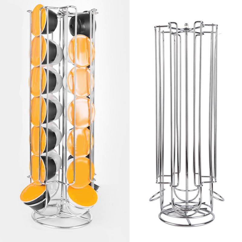 Coffee Pod Holder Tower Stand Rack Revolving Rotating 28 Capsules