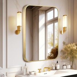 Umzodo 24"x36" Matte Gold Mirror for Wall, Brushed Metal Framed Rounded Corner Rectangular Mirror for Bathroom Vanity,Entryway,Living Room,Bedroom,Vertical or Horizontal
