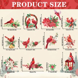 AnyDesign 12Pcs Christmas Refrigerator Magnets Cardinal Holly Decorative Fridge Magnetic Stickers Xmas Theme Garage Magnet for Indoor Outdoor Car Metal Door Decor
