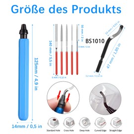 Entgratwerkzeug Hellblau, 360 ° Drehbarer Metall Entgratgriff, Klingen für Entgrater, Entgrater 3d druck, mit 10 Stück Ersatzklingen und 5 Diamant-Feilen, Handentgrater, für Kunststoff, Aluminium