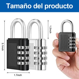 Candado Locker, 2 Piezas Cerraduras de Equipaje, Candado de Combinación de 4 Dígitos para Lockers, Maleta de Equipaje, Archivadores, Caja de Herramientas, Taquilla de Gimnasio (Negro, Plata)