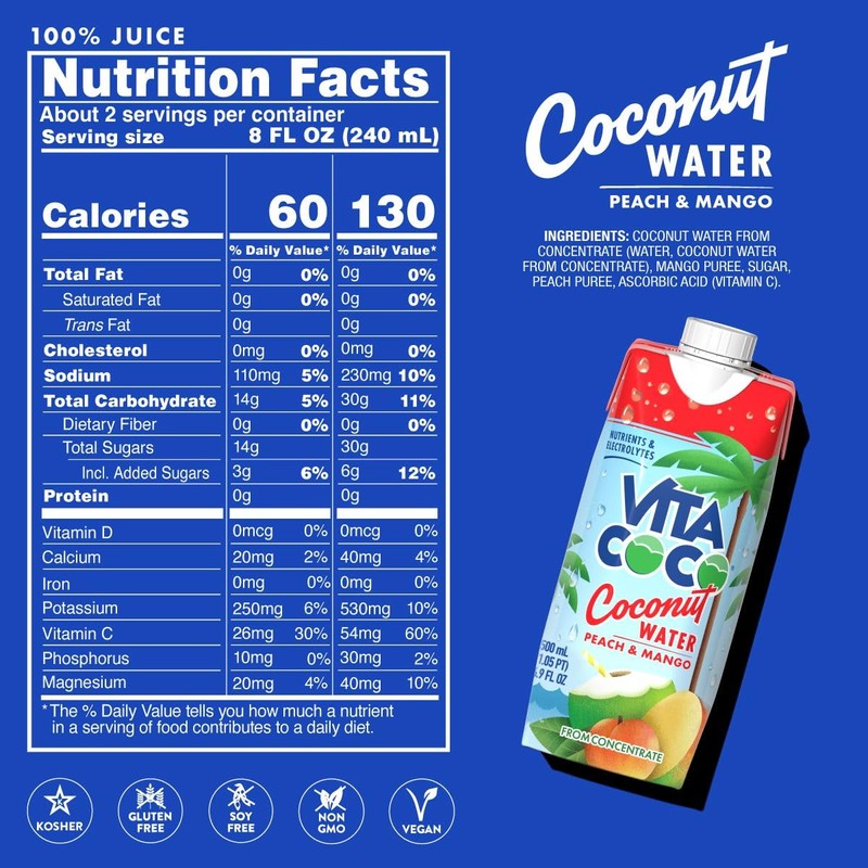 Vita Coco Coconut Water, Peach & Mango - Naturally Hydrating