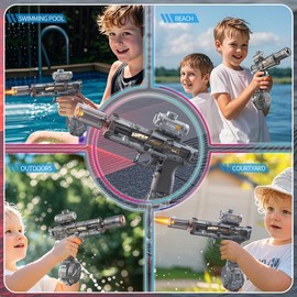 Automatic Water Blaster With LED Flame Effect, Electric Water Pistol for Kids/Aldults, Water Shooter for Summer, Outdoor,Party, Birthday Gift, Swimming Pools:_black