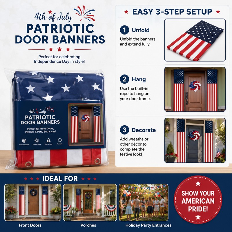 4th of July Patriotic Door Banners for Front Porch Decor
