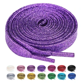 Olukssck 2 Pairs Flat Glitter Shiny Metallic Shoe Laces for Sneakers, 2/5" Wide Sequin Athletic Shoelaces Dark Purple 55 inch(140cm)
