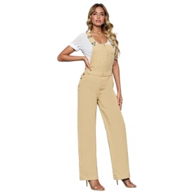 Hybrid & Company Women's Comfortable Stretch Casual Jumpsuit Denim Pants Overalls Rompers, Pvj156998-khaki, Small