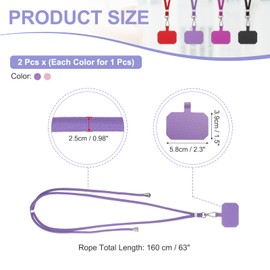 PATIKIL Smart Phone Lanyards, 2 Pack Universal Cell Phone Lanyards Adjustable Phone Strap Crossbody Lanyard Patch with Neck Strap Fits Most Smartphones, Purple, Pink
