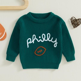 KMBANGI Newborn Baby Boy Girl Football Sweater Cable Knit Philly Eagles Embroidered Sweater Long Sleeve Chunky Knitwear Top (Green, 9-12 Months)